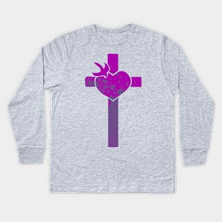 Purple Cross with Heart Kids Long Sleeve T-Shirt